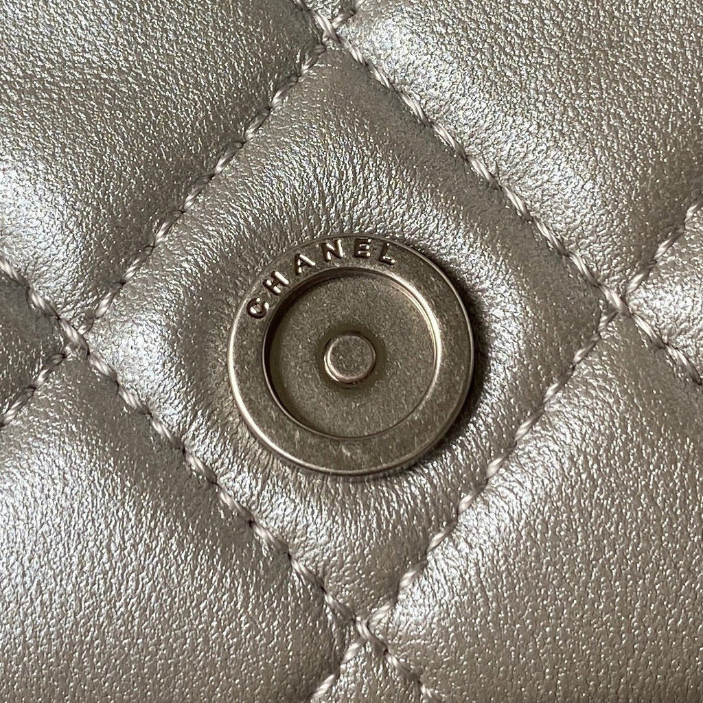 Chanel AP3854 Small Flap Phone Holder with Chain Lambskin Silver