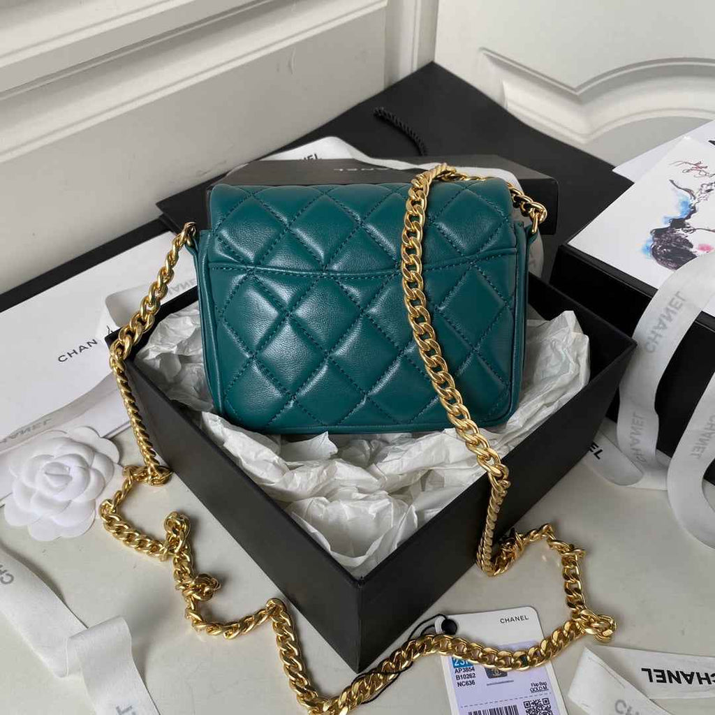 Chanel AP3854 Small Flap Phone Holder with Chain Lambskin Green