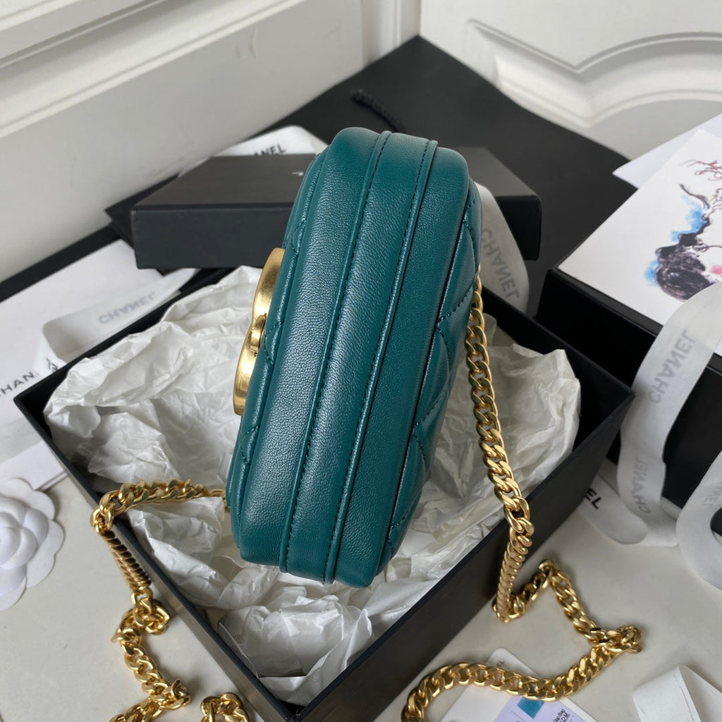 Chanel AP3854 Small Flap Phone Holder with Chain Lambskin Green