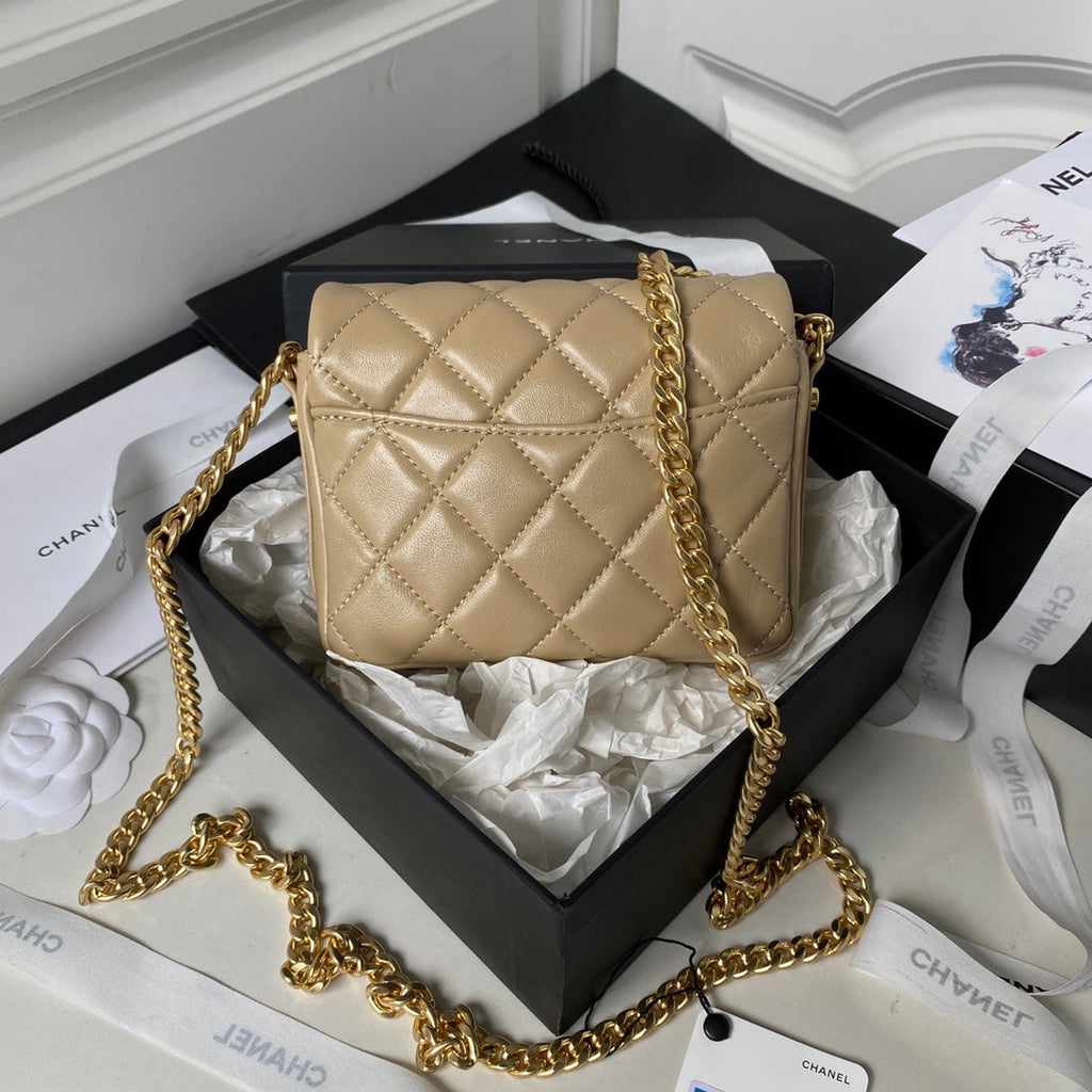 Chanel AP3854 Small Flap Phone Holder with Chain Lambskin Apricot