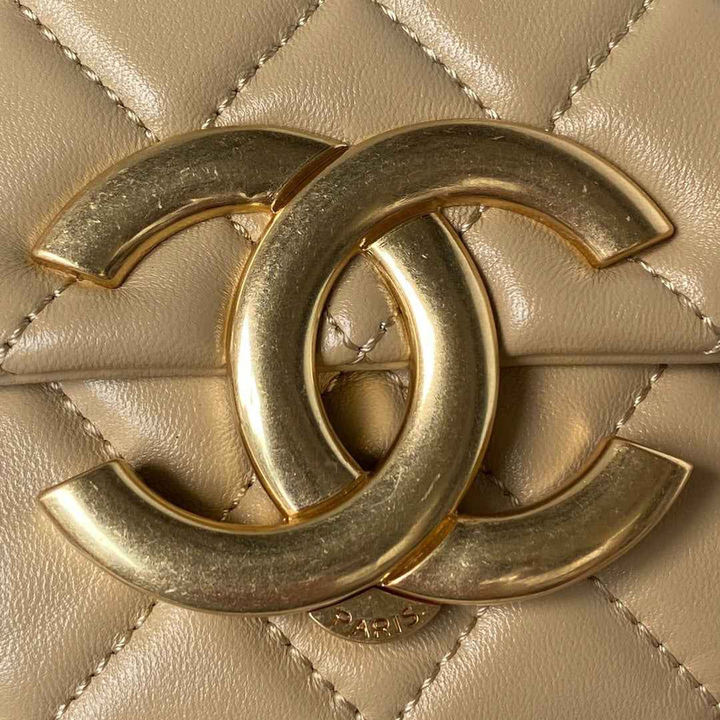 Chanel AP3854 Small Flap Phone Holder with Chain Lambskin Apricot