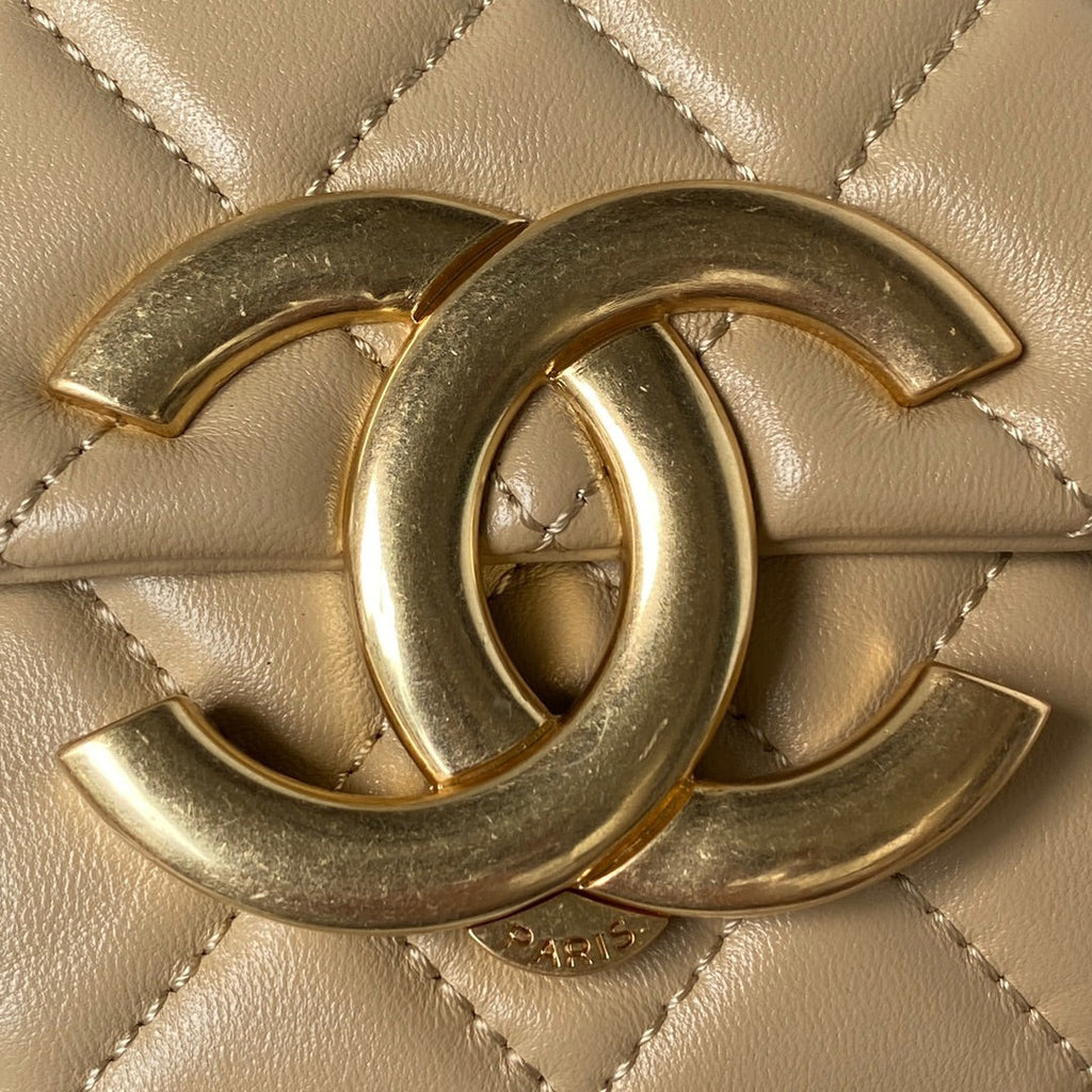 Chanel AP3854 Small Flap Phone Holder with Chain Lambskin Apricot