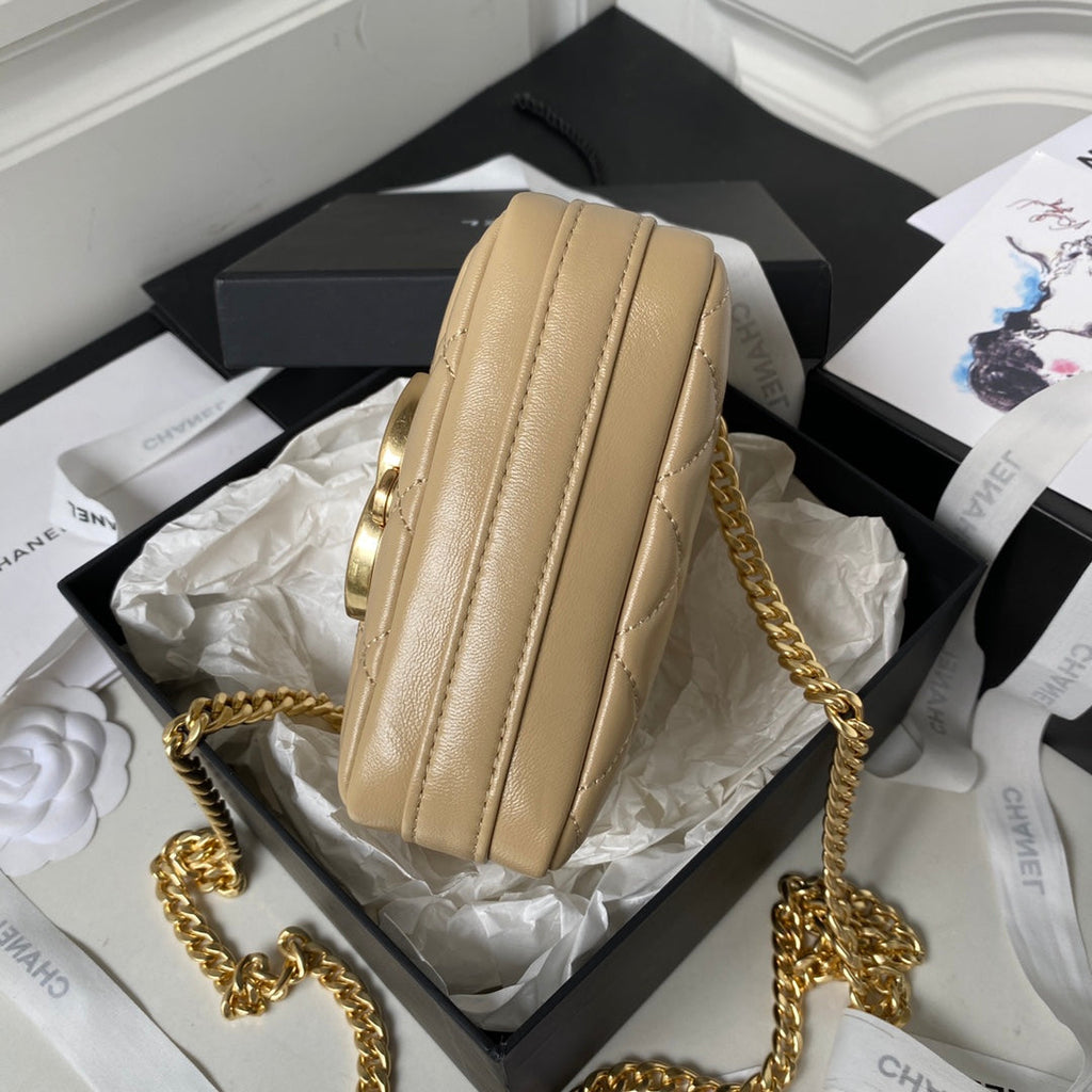 Chanel AP3854 Small Flap Phone Holder with Chain Lambskin Apricot