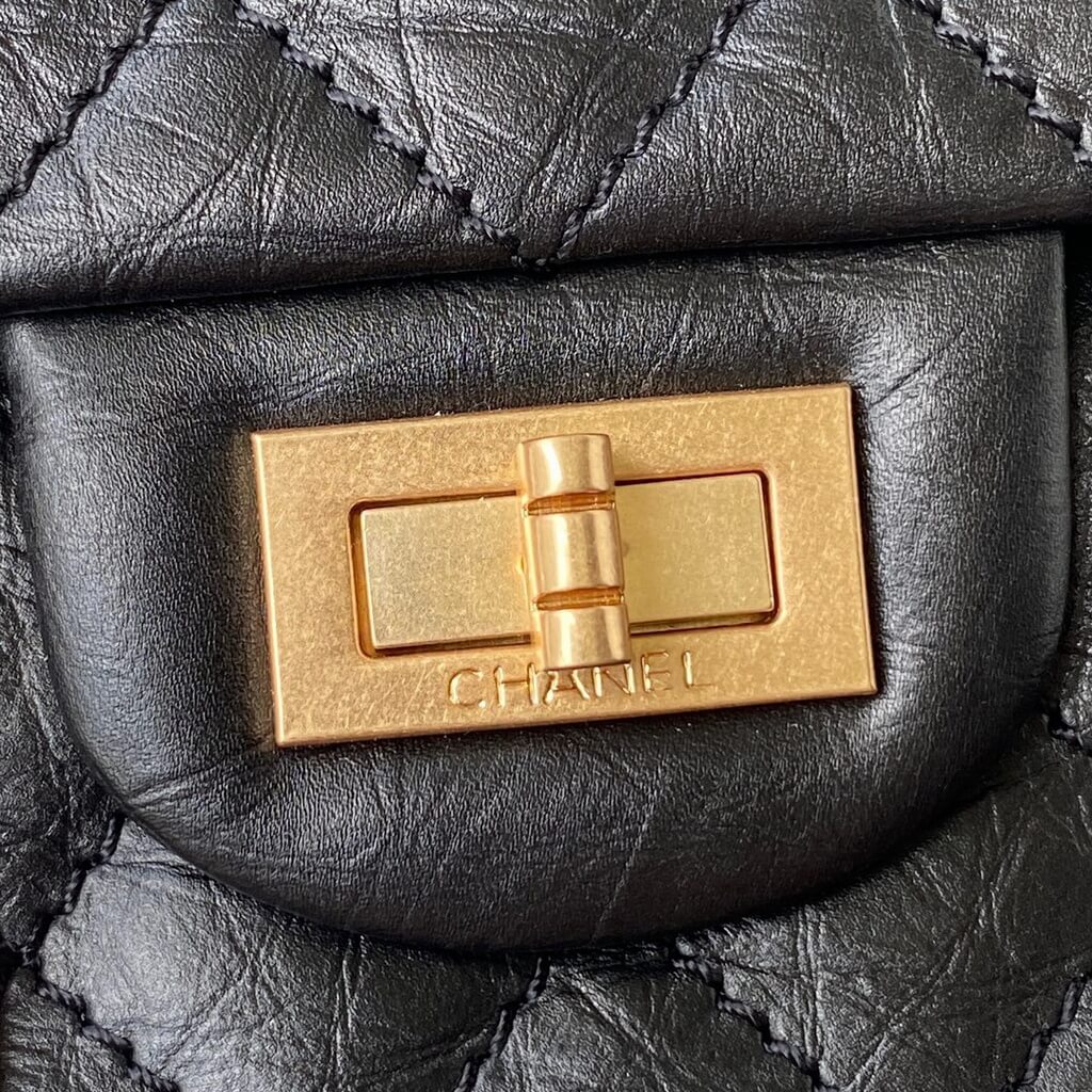 Chanel AS0874 Mini 2.55 Handbag Aged Calfskin Gold-Tone Metal Black