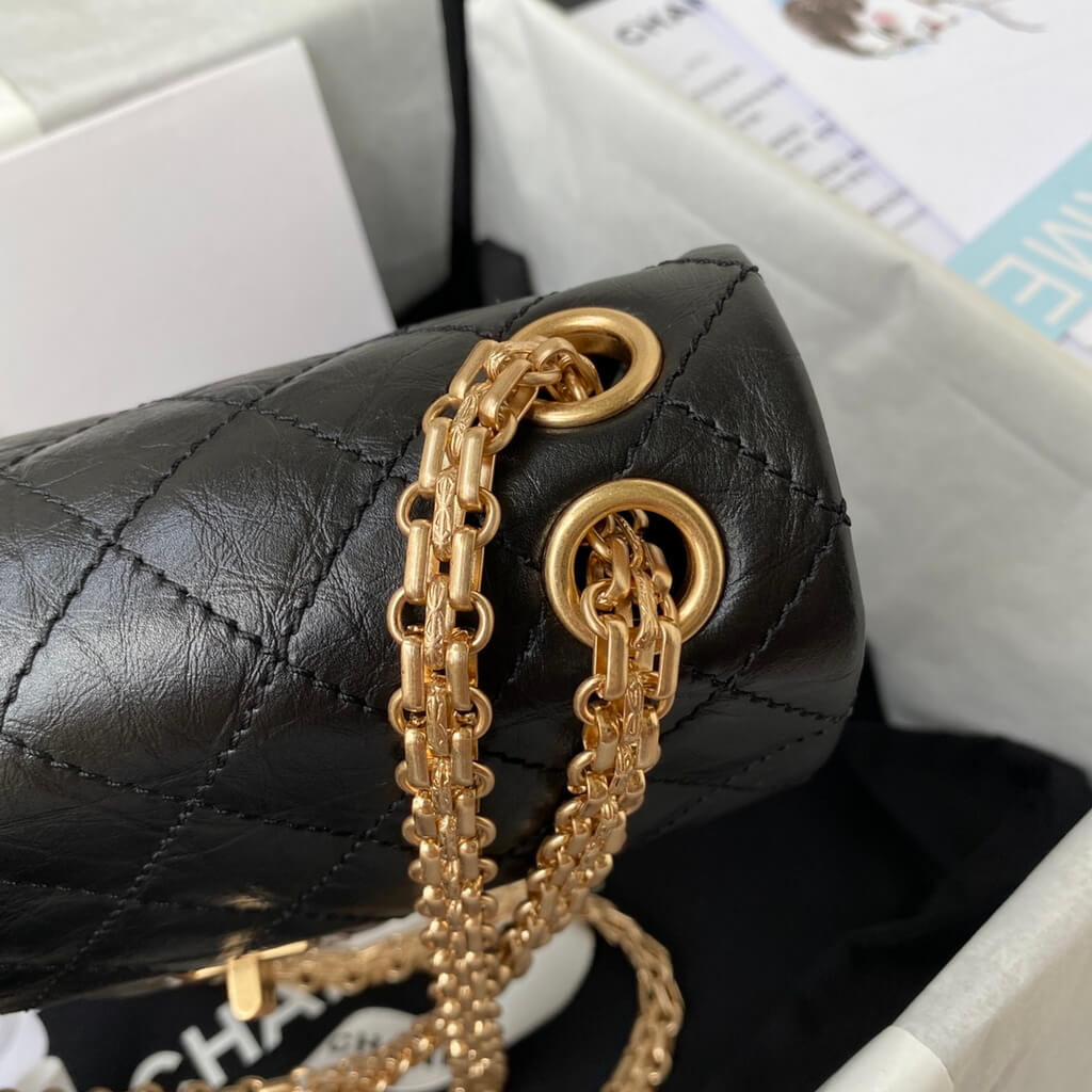 Chanel AS0874 Mini 2.55 Handbag Aged Calfskin Gold-Tone Metal Black