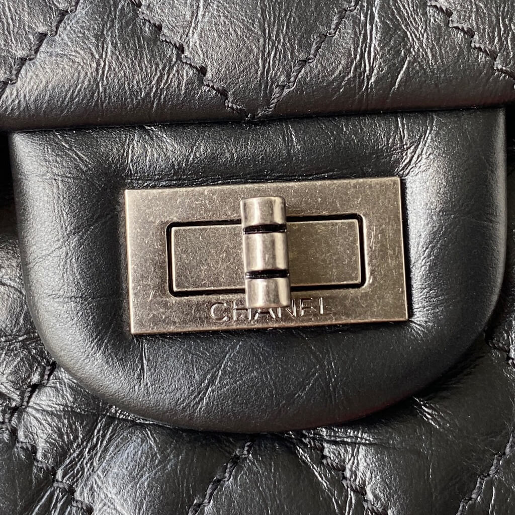 Chanel AS0874 Mini 2.55 Handbag Aged Calfskin Silver-Tone Metal Black