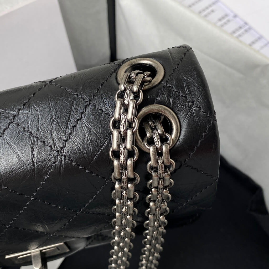 Chanel AS0874 Mini 2.55 Handbag Aged Calfskin Silver-Tone Metal Black