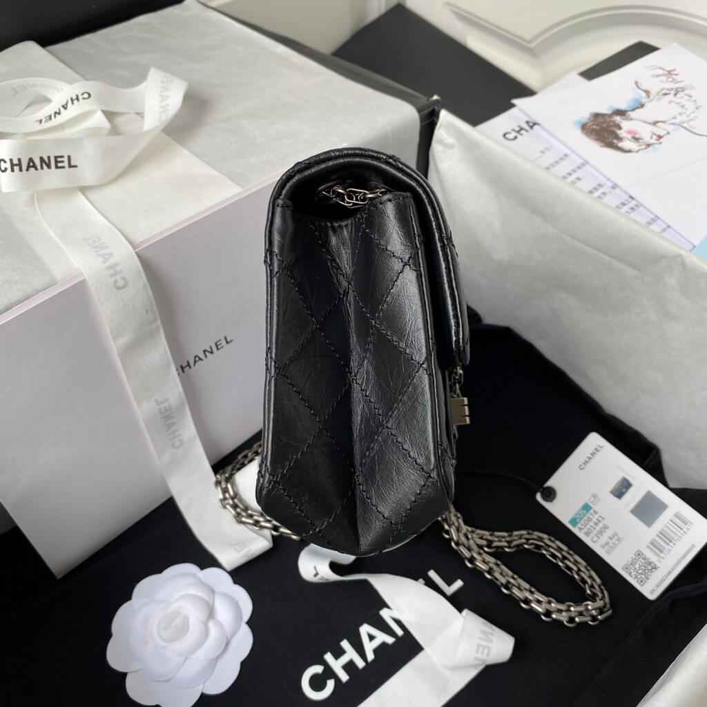 Chanel AS0874 Mini 2.55 Handbag Aged Calfskin Silver-Tone Metal Black