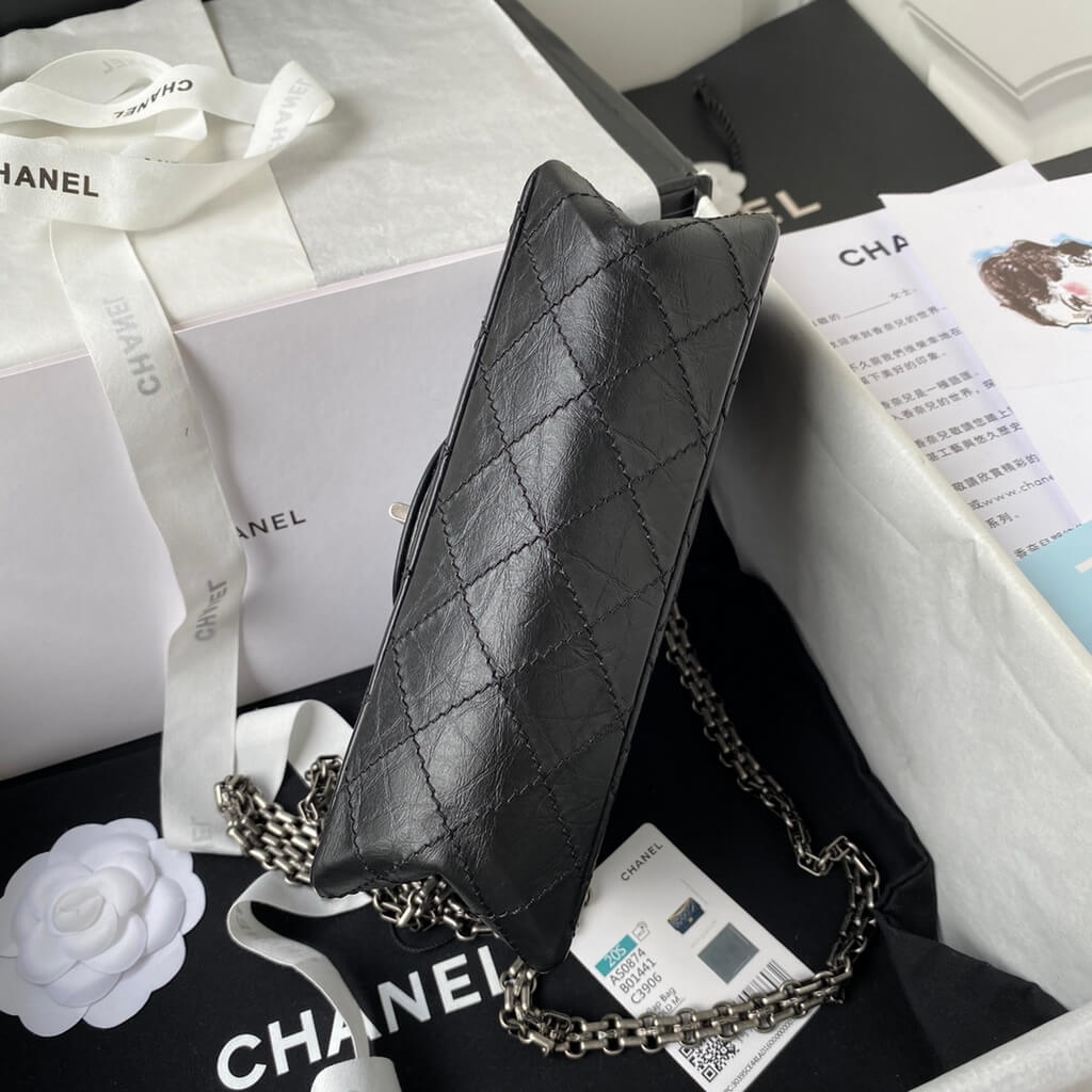 Chanel AS0874 Mini 2.55 Handbag Aged Calfskin Silver-Tone Metal Black