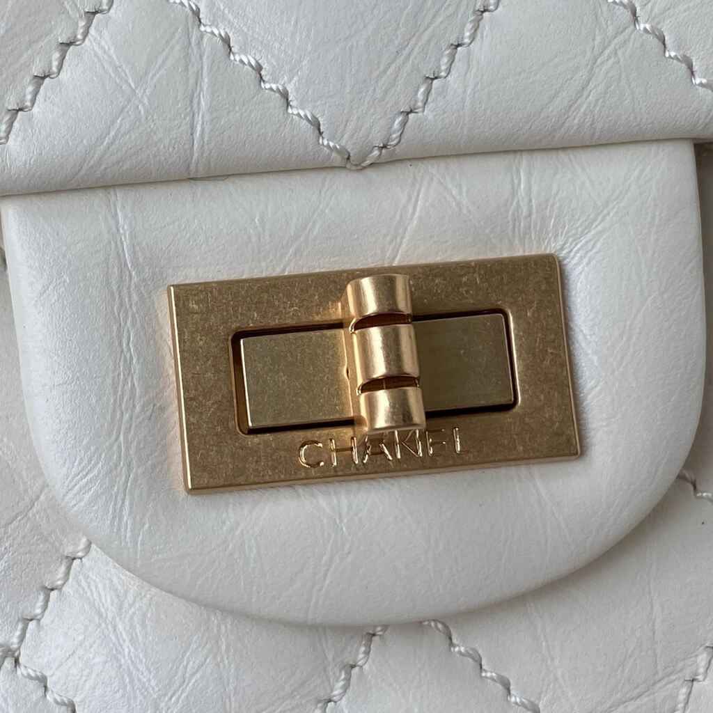 Chanel AS0874 Mini 2.55 Handbag Aged Calfskin Gold-Tone Metal White