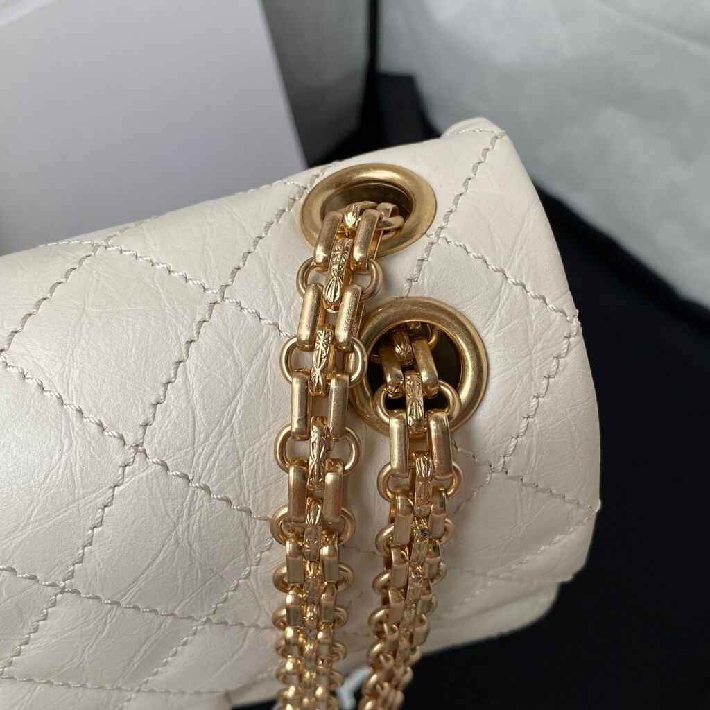 Chanel AS0874 Mini 2.55 Handbag Aged Calfskin Gold-Tone Metal White
