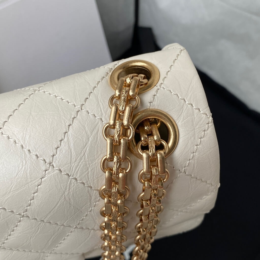 Chanel AS0874 Mini 2.55 Handbag Aged Calfskin Gold-Tone Metal White
