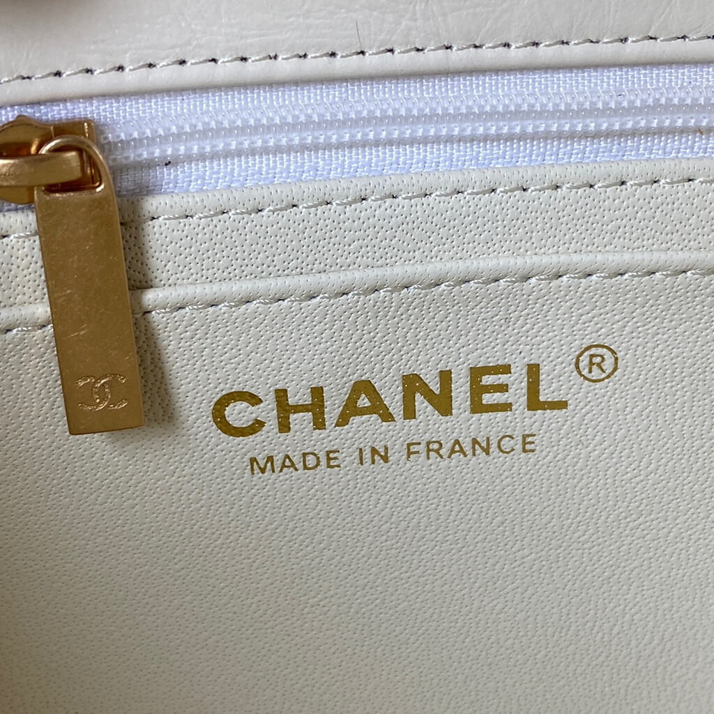 Chanel AS0874 Mini 2.55 Handbag Aged Calfskin Gold-Tone Metal White