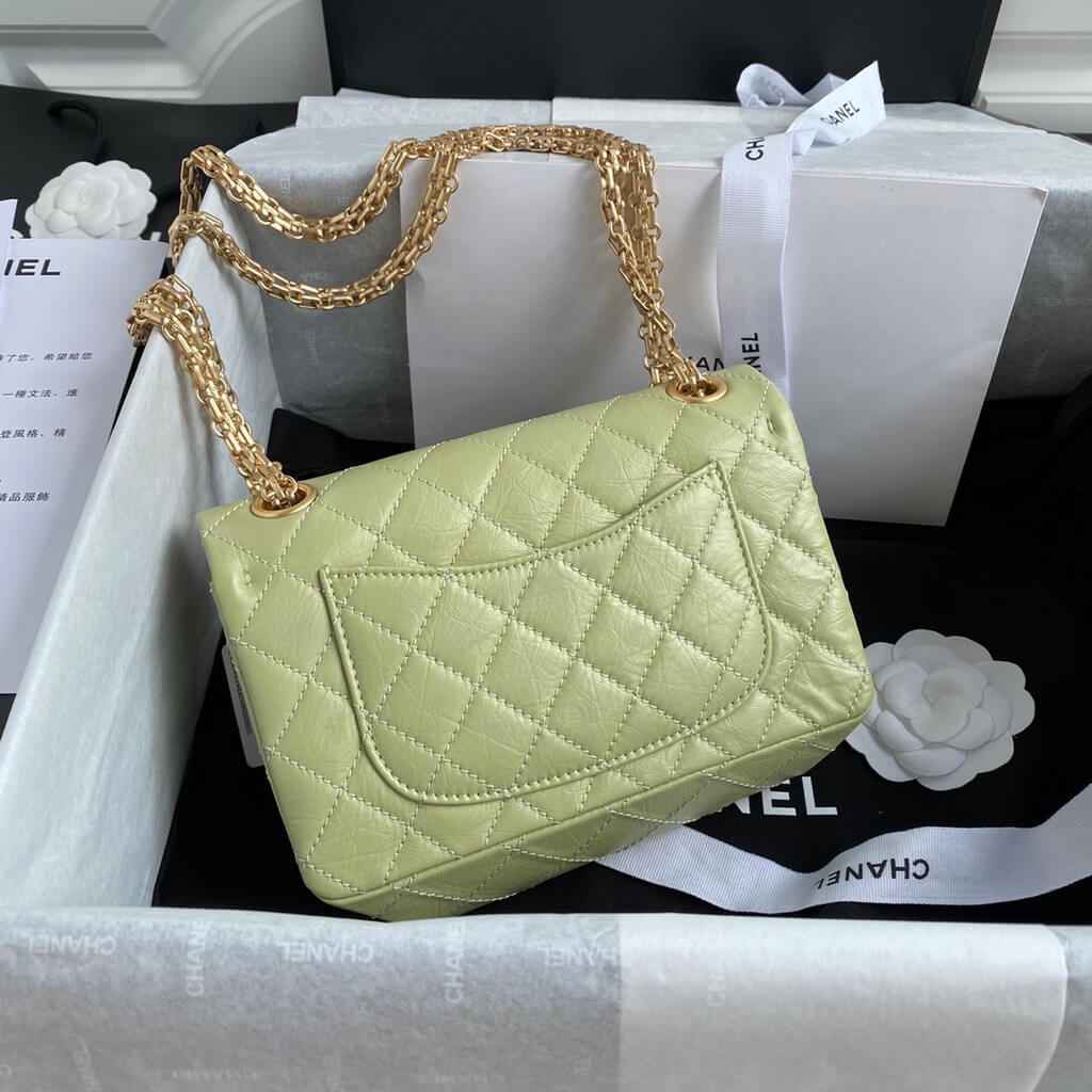 Chanel AS0874 Mini 2.55 Handbag Aged Calfskin Gold-Tone Metal Light Green