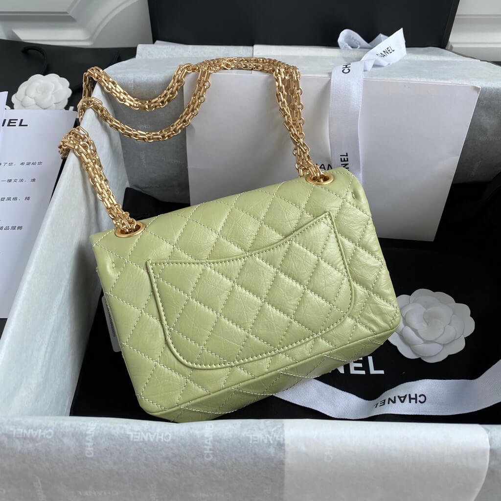Chanel AS0874 Mini 2.55 Handbag Aged Calfskin Gold-Tone Metal Light Green