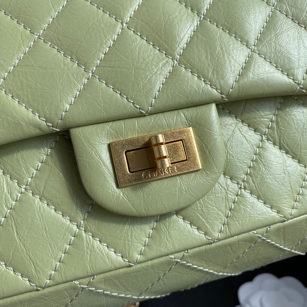 Chanel AS0874 Mini 2.55 Handbag Aged Calfskin Gold-Tone Metal Light Green