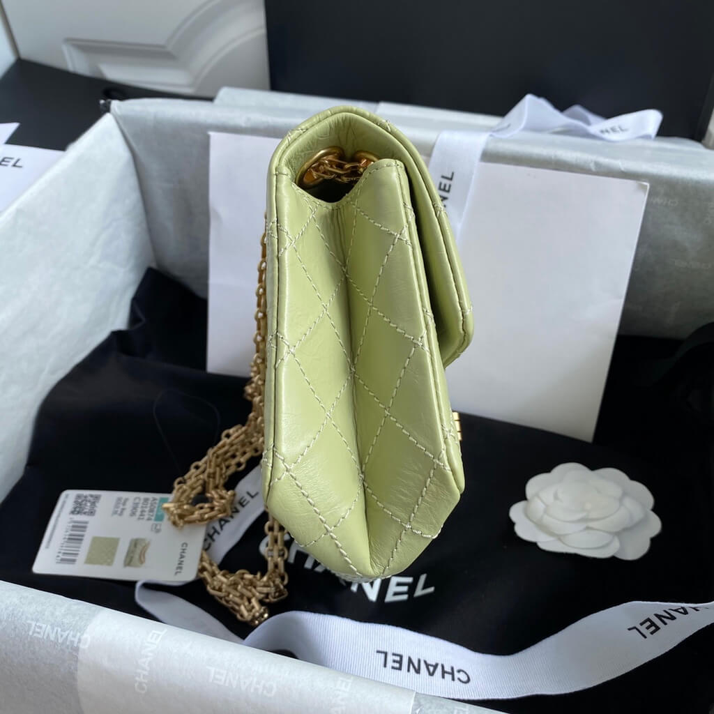 Chanel AS0874 Mini 2.55 Handbag Aged Calfskin Gold-Tone Metal Light Green