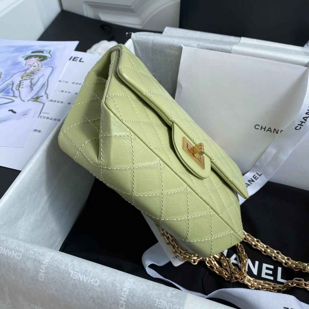 Chanel AS0874 Mini 2.55 Handbag Aged Calfskin Gold-Tone Metal Light Green