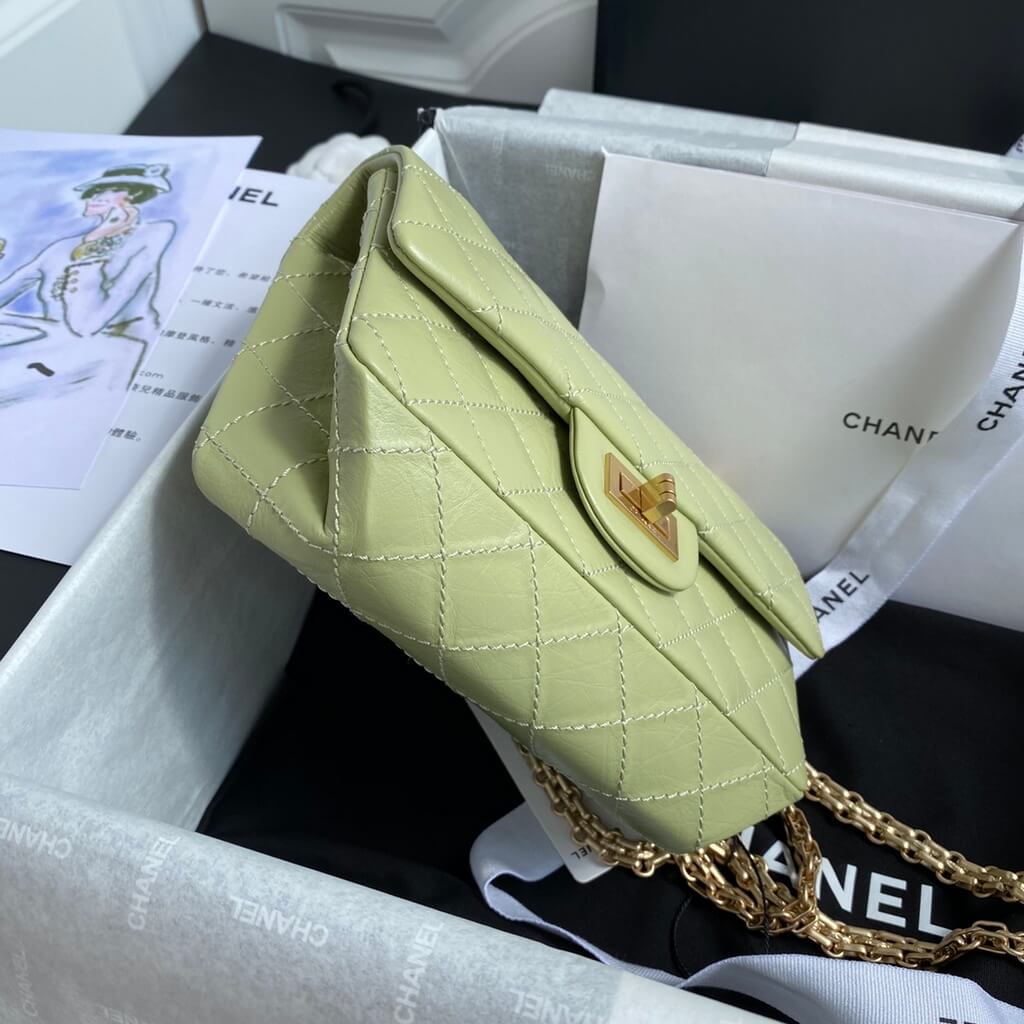 Chanel AS0874 Mini 2.55 Handbag Aged Calfskin Gold-Tone Metal Light Green