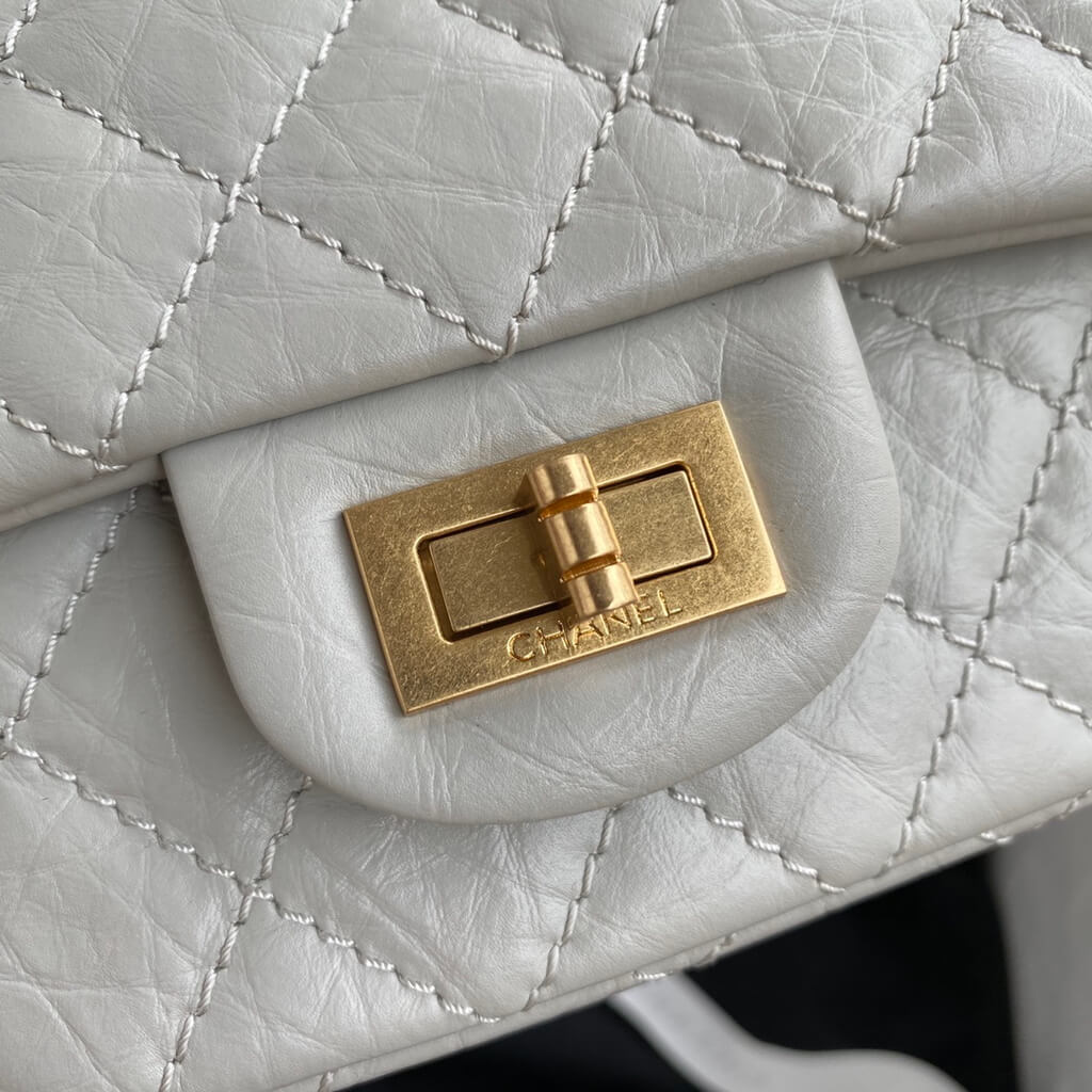 Chanel AS0874 Mini 2.55 Handbag Aged Calfskin Gold-Tone Metal Gray