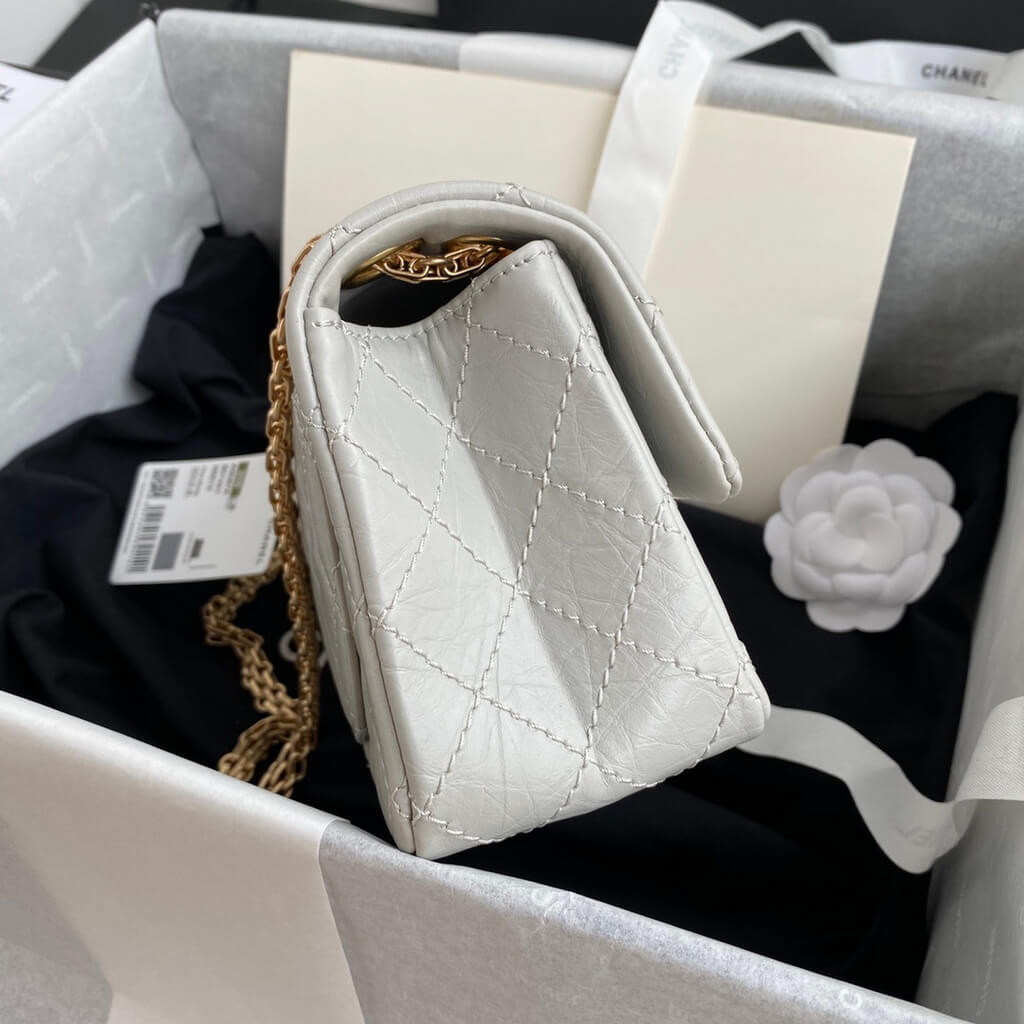 Chanel AS0874 Mini 2.55 Handbag Aged Calfskin Gold-Tone Metal Gray
