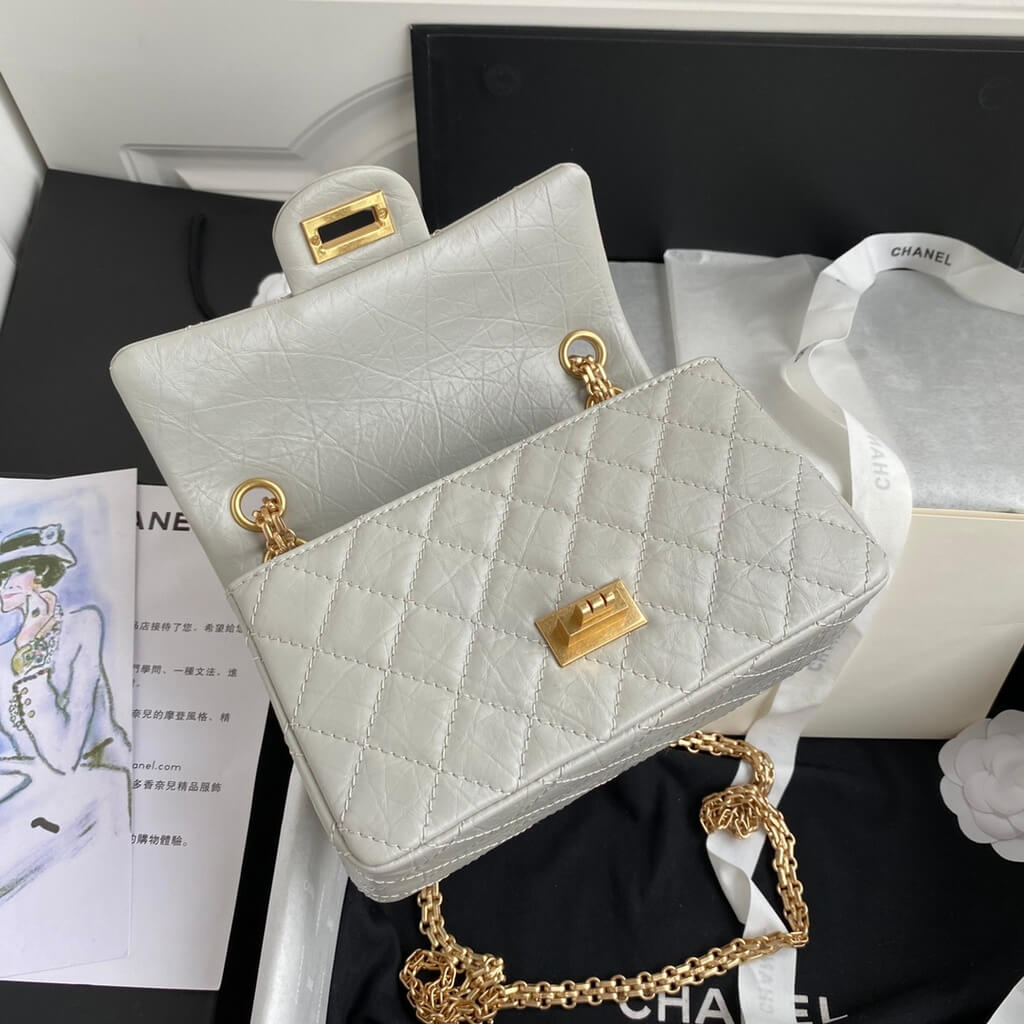 Chanel AS0874 Mini 2.55 Handbag Aged Calfskin Gold-Tone Metal Gray