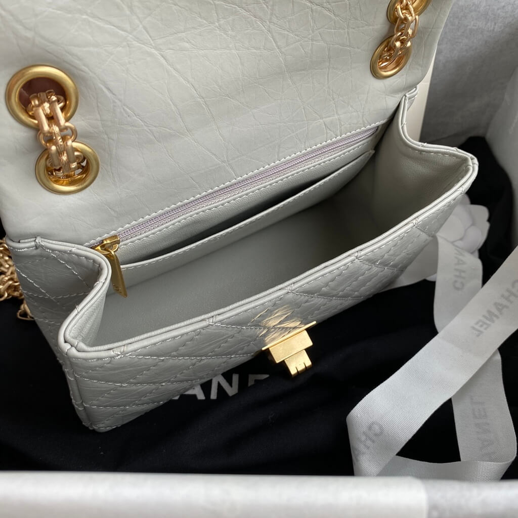 Chanel AS0874 Mini 2.55 Handbag Aged Calfskin Gold-Tone Metal Gray