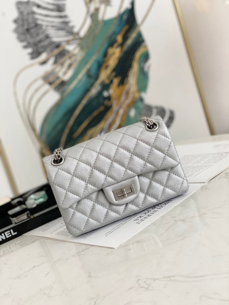 Chanel AS0874 Mini 2.55 Handbag Aged Calfskin Silver Gray
