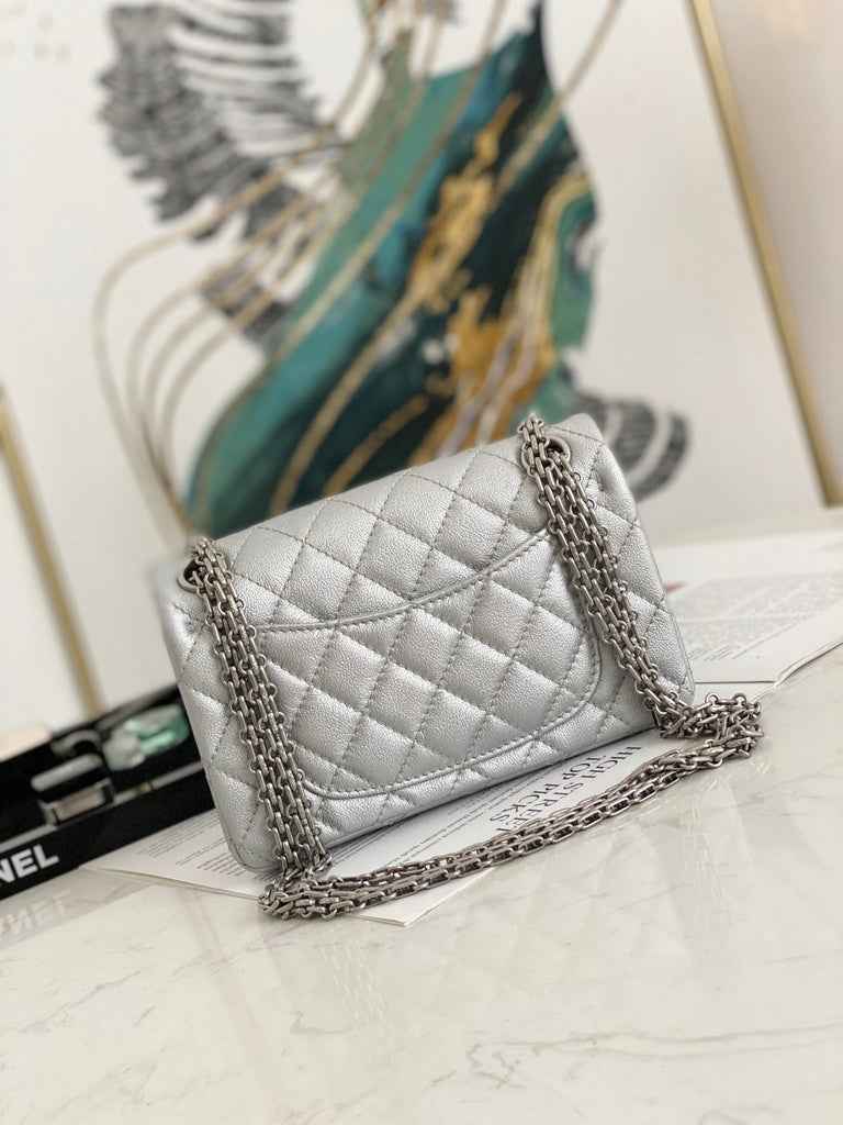 Chanel AS0874 Mini 2.55 Handbag Aged Calfskin Silver Gray