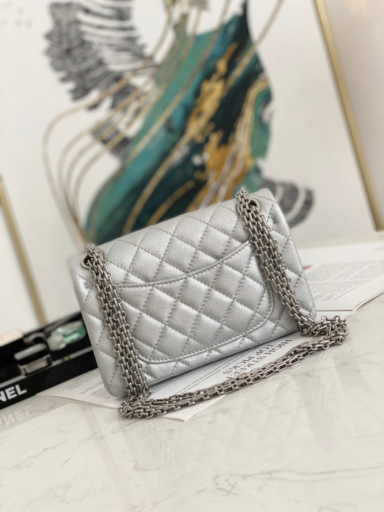 Chanel AS0874 Mini 2.55 Handbag Aged Calfskin Silver Gray