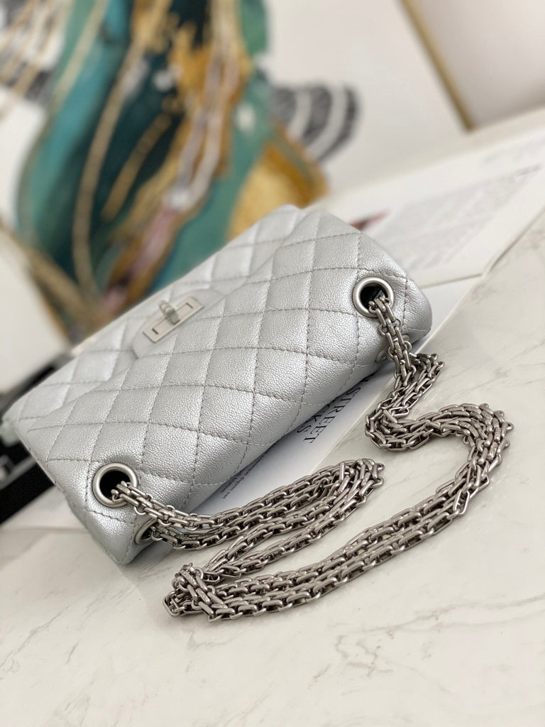 Chanel AS0874 Mini 2.55 Handbag Aged Calfskin Silver Gray