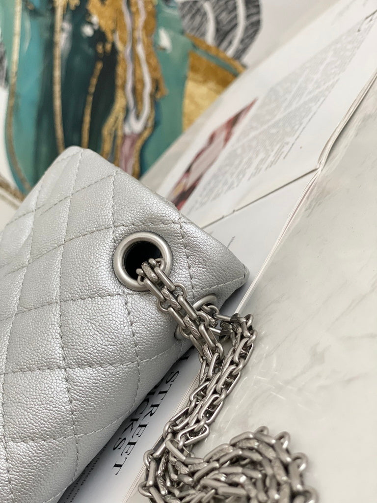 Chanel AS0874 Mini 2.55 Handbag Aged Calfskin Silver Gray