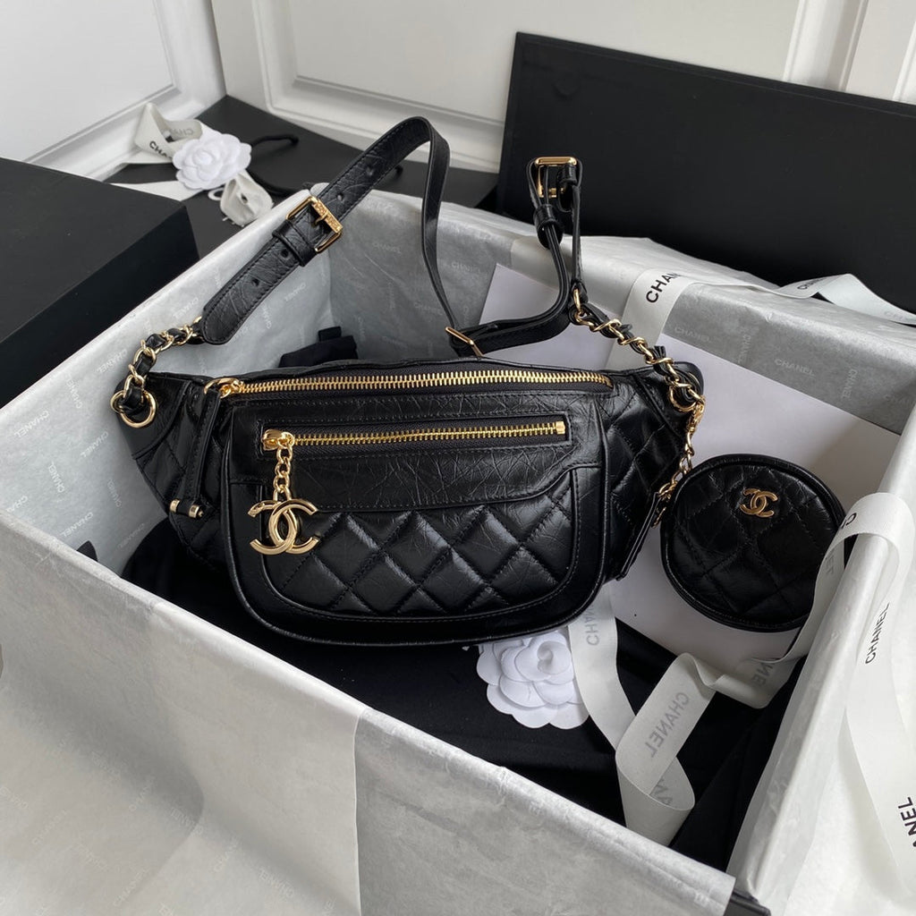 Chanel AS1077 Waist Belt Bag Calfskin Black