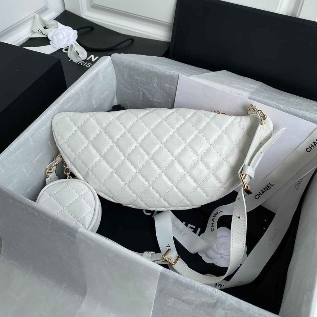 Chanel AS1077 Waist Belt Bag Calfskin White