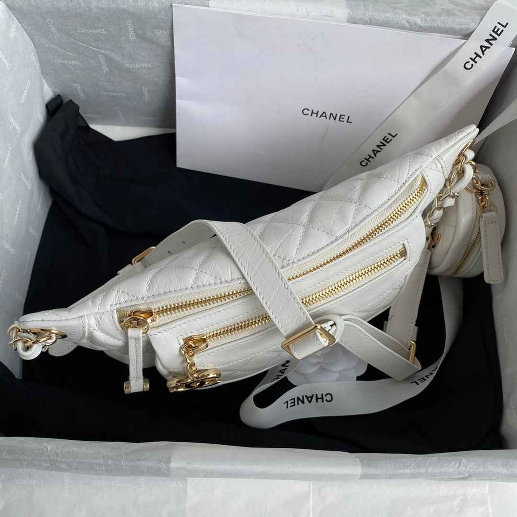Chanel AS1077 Waist Belt Bag Calfskin White