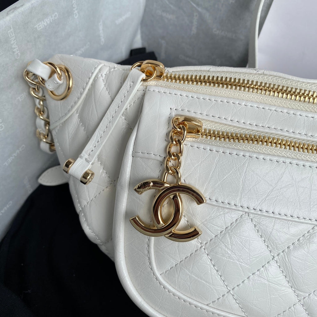 Chanel AS1077 Waist Belt Bag Calfskin White