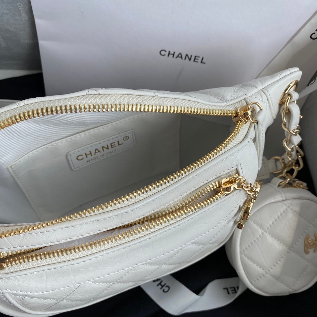 Chanel AS1077 Waist Belt Bag Calfskin White