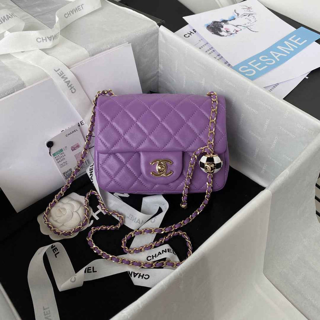 Chanel AS1786 23S Football Mini Flap Bag Lambskin Purple