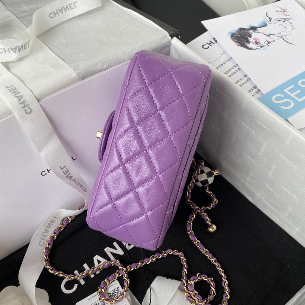 Chanel AS1786 23S Football Mini Flap Bag Lambskin Purple