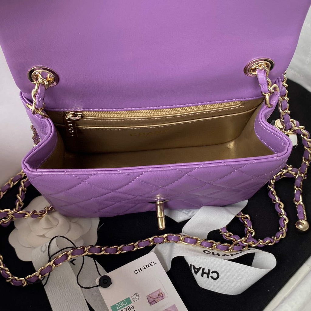 Chanel AS1786 23S Football Mini Flap Bag Lambskin Purple