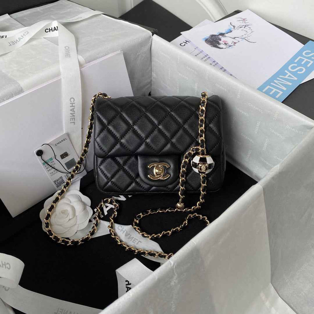 Chanel AS1786 23S Football Mini Flap Bag Lambskin Black