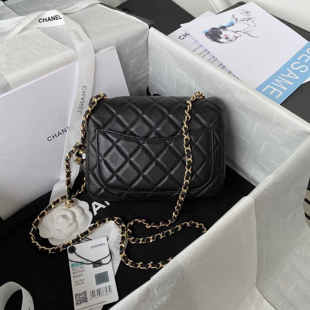 Chanel AS1786 23S Football Mini Flap Bag Lambskin Black