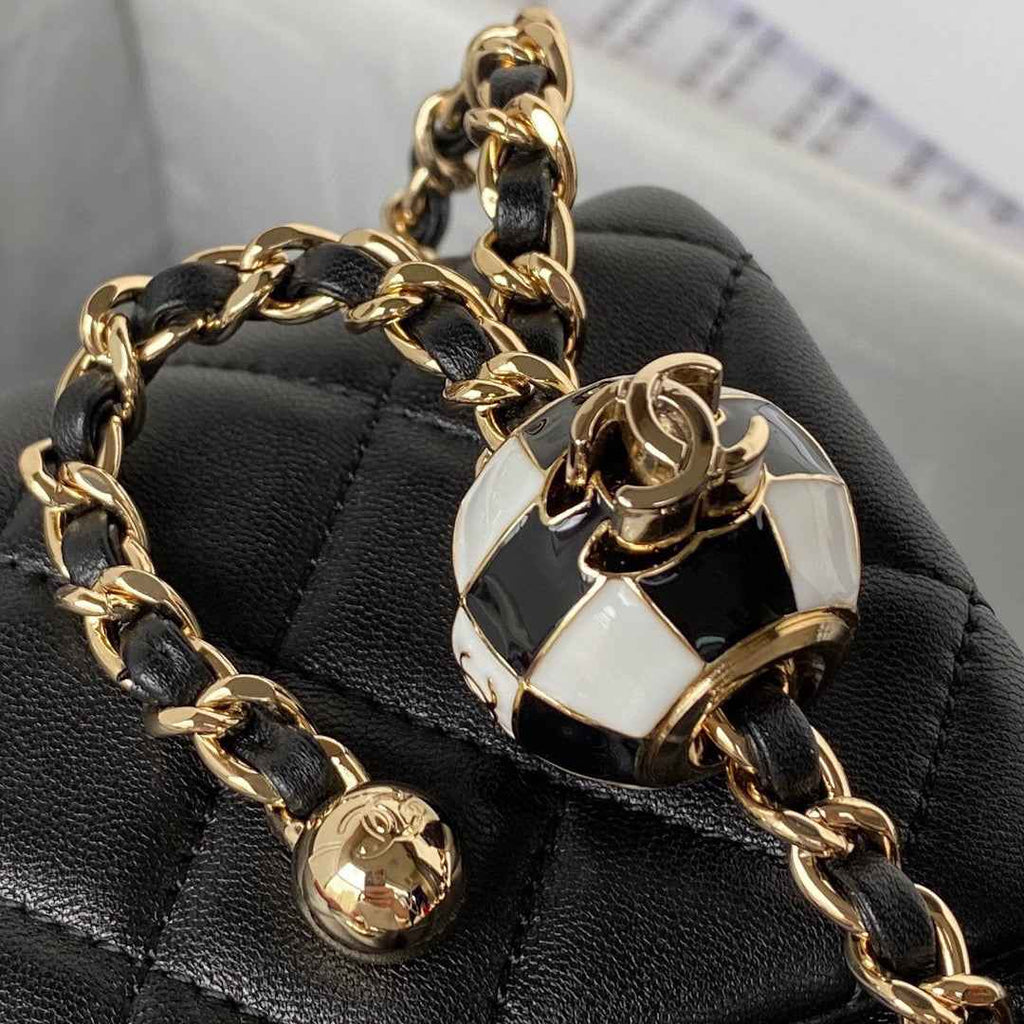 Chanel AS1786 23S Football Mini Flap Bag Lambskin Black