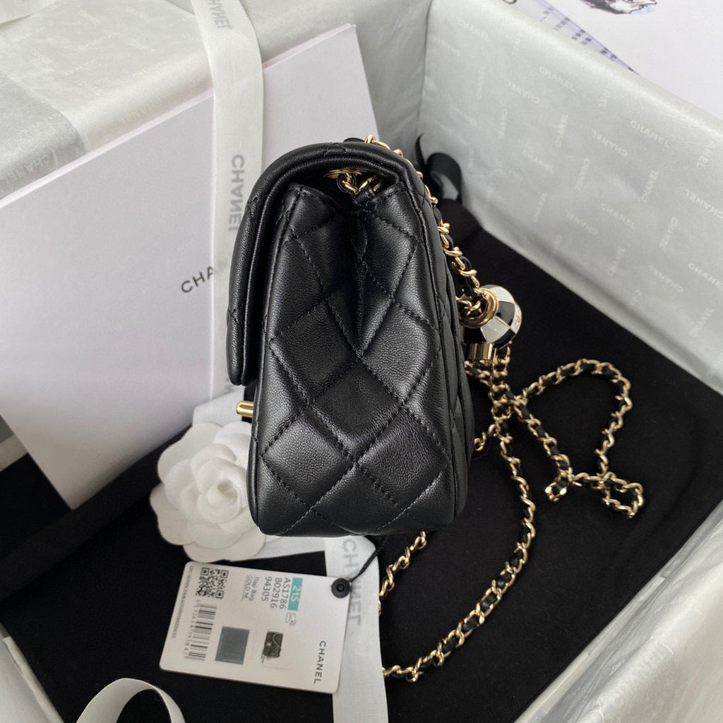 Chanel AS1786 23S Football Mini Flap Bag Lambskin Black