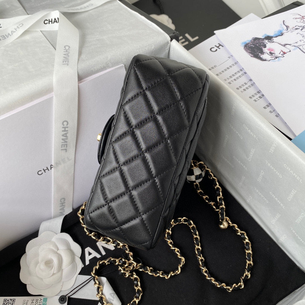 Chanel AS1786 23S Football Mini Flap Bag Lambskin Black