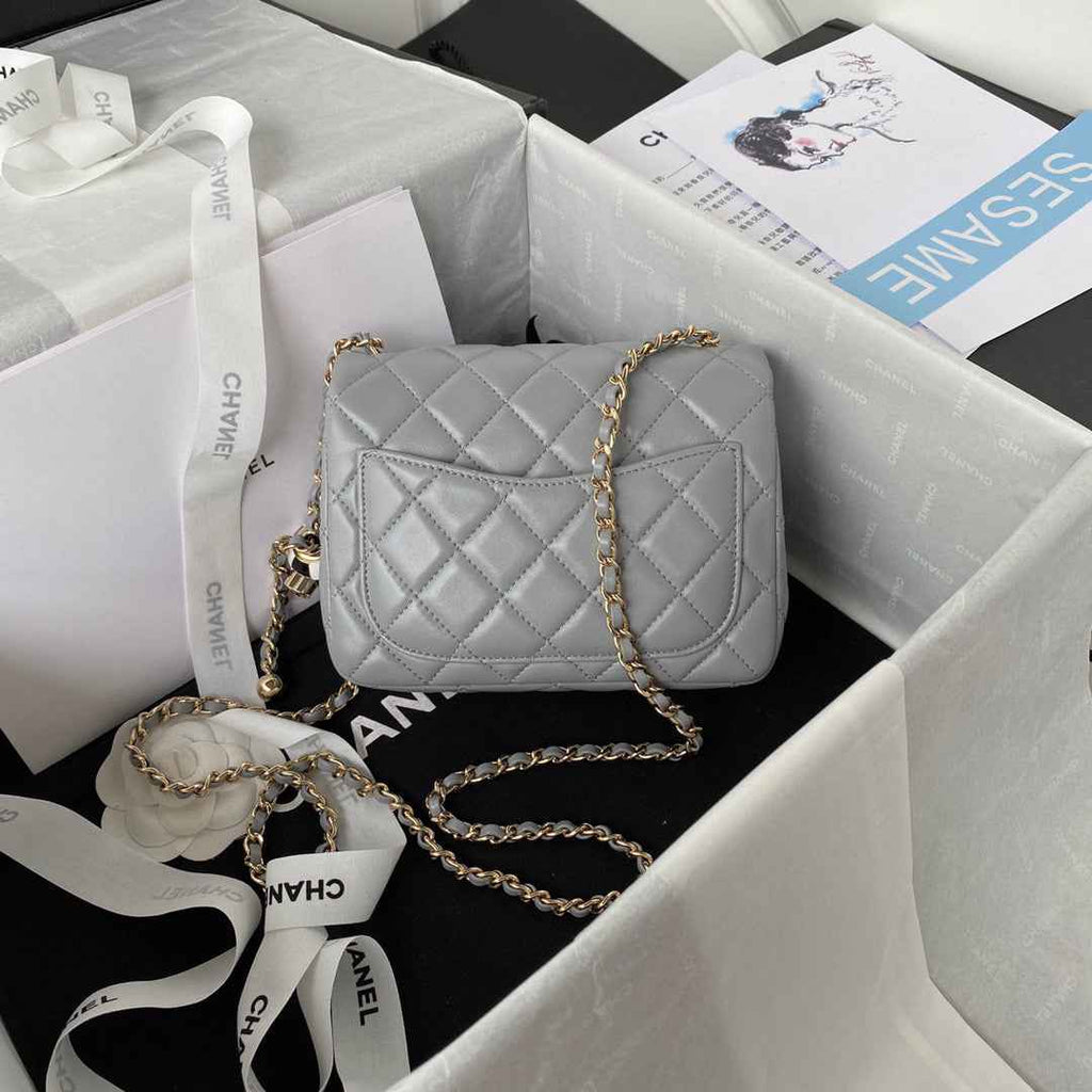 Chanel AS1786 23S Football Mini Flap Bag Lambskin Gray