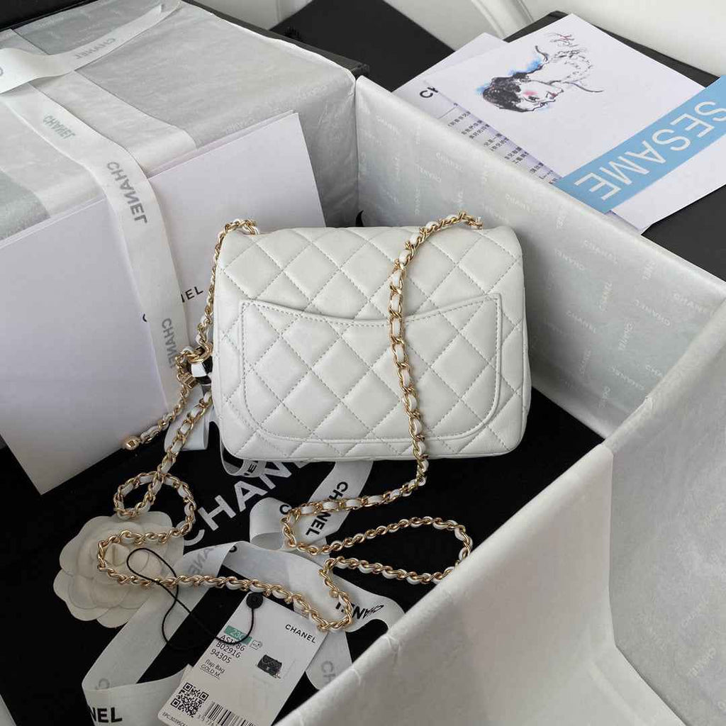 Chanel AS1786 23S Football Mini Flap Bag Lambskin White