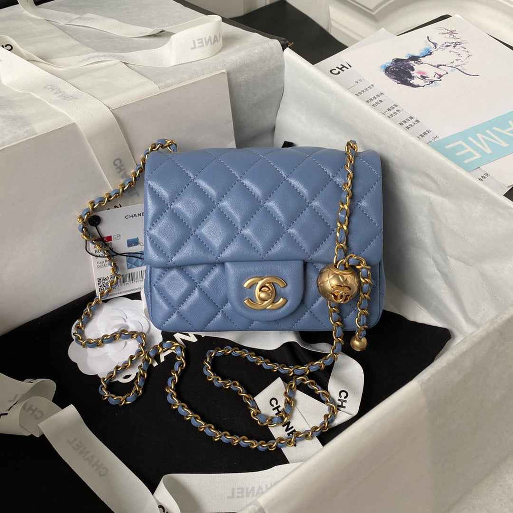 Chanel AS1786 23S Mini Flap Bag Gold Metal Lambskin Blue