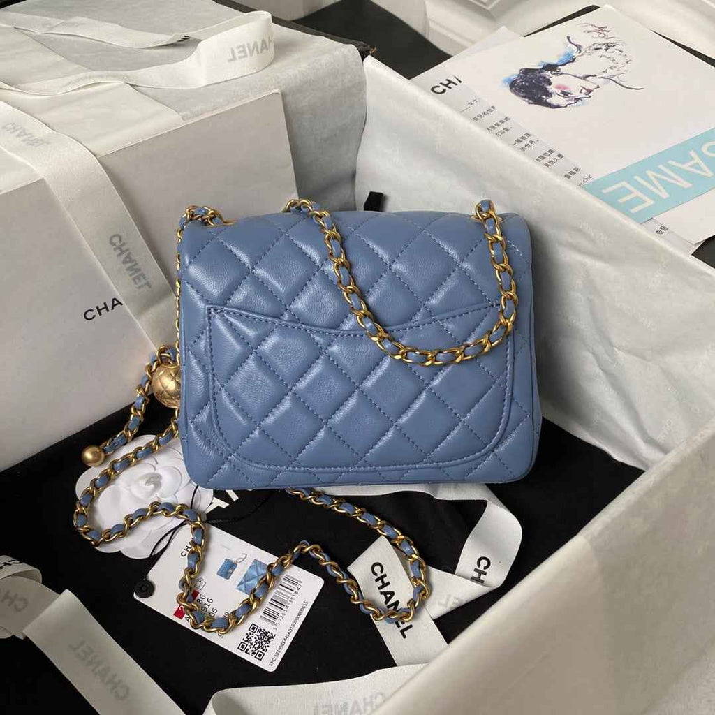 Chanel AS1786 23S Mini Flap Bag Gold Metal Lambskin Blue