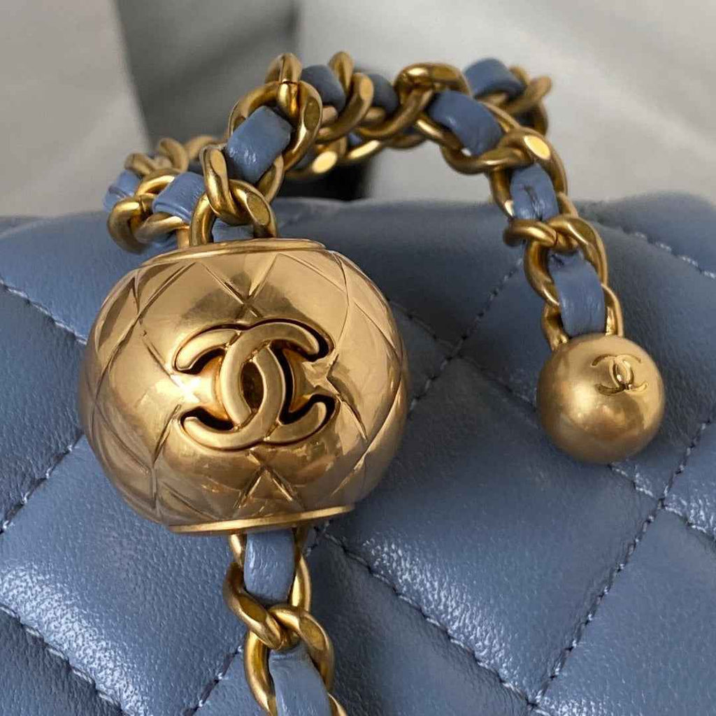Chanel AS1786 23S Mini Flap Bag Gold Metal Lambskin Blue